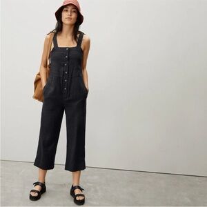Everlane Black Button-Front Linen Jumpsuit